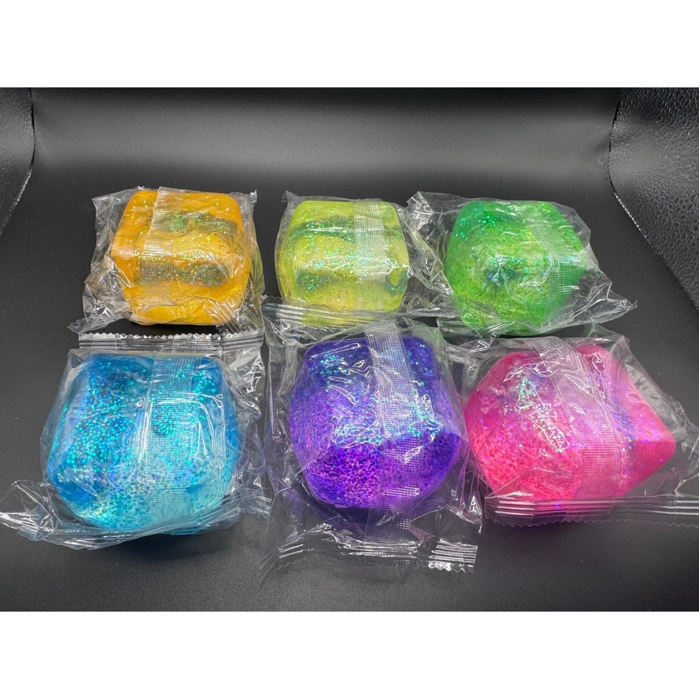 Playside Creations Squishy Cube 2 inch Glitter Sensory Fidget Toy 6 Pack Multi